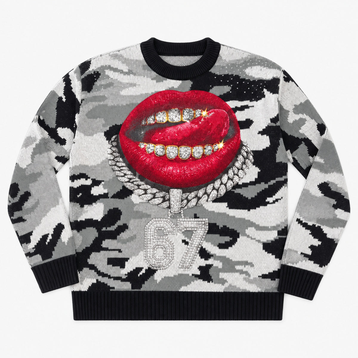 Maglione stampa bocca Swarovski, variante nero