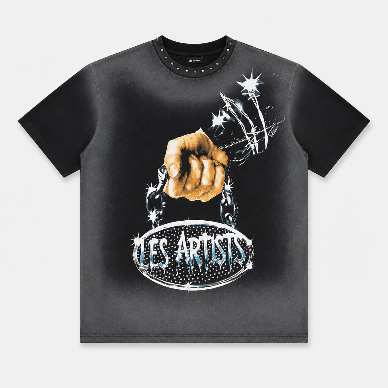 T-SHIRT STRASS STAMPA PUGNO