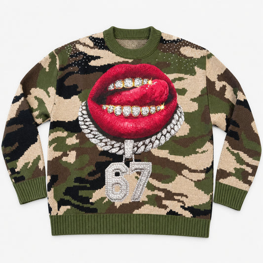Maglione stampa bocca Swarovski, variante nero
