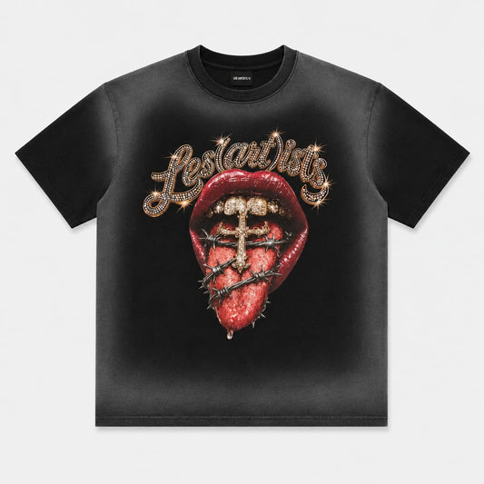 T-SHIRT STRASS STAMPA BOCCA